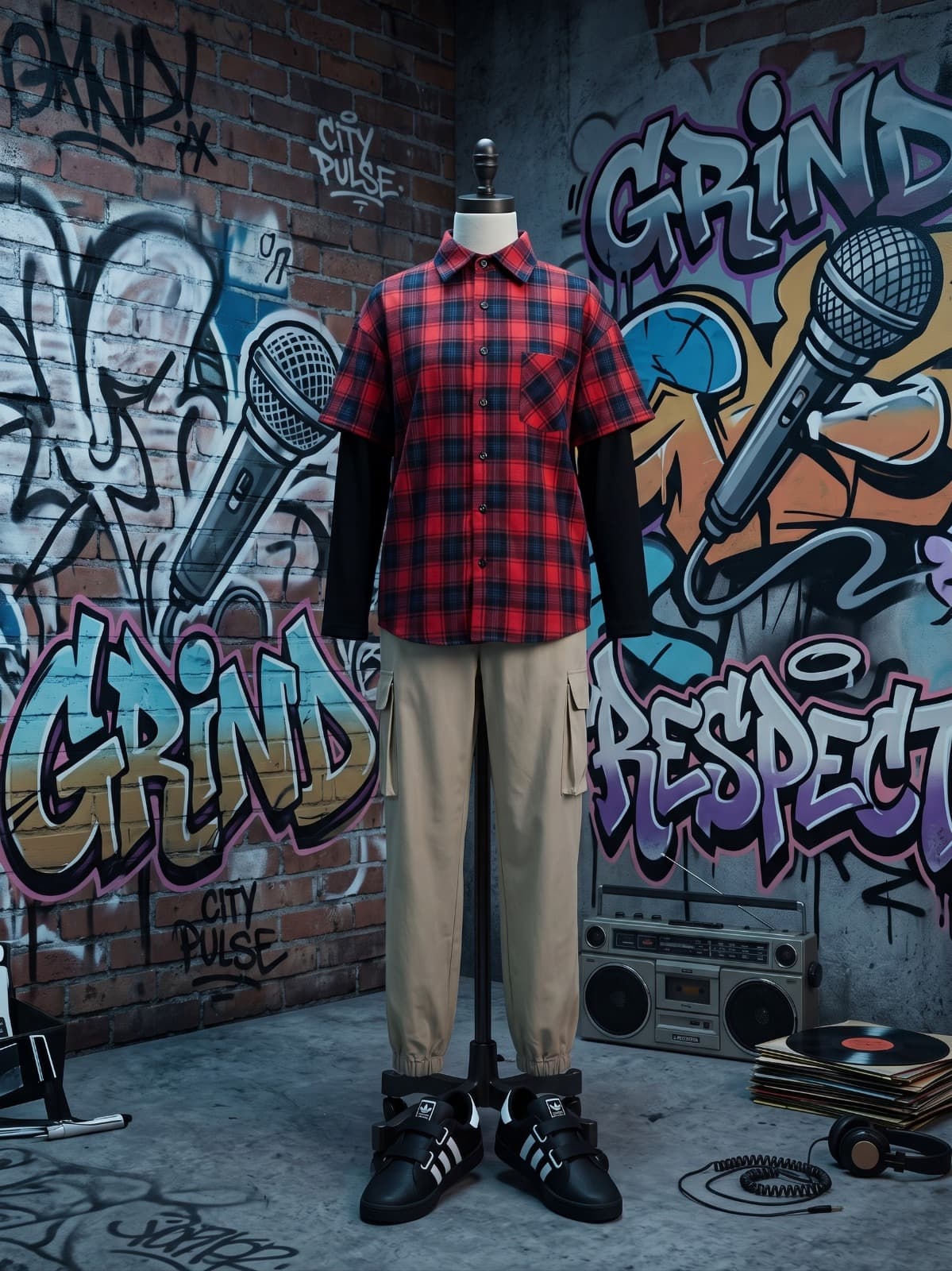 Tenue hip hop à chemise carreau + pantalon